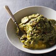 Creamy Poblano Mushrooms with Polenta - a simple, unique vegetarian dish with spicy, warm, spoon-licking flavors. 350 calories. | pinchofyum.com