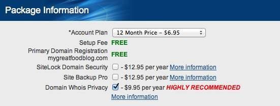 Bluehost Package Information