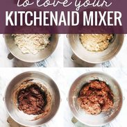 Images of foods in the bowl of stand mixer.