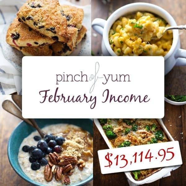 February Traffic and Income Report - $13,114.95 - Pinch of Yum