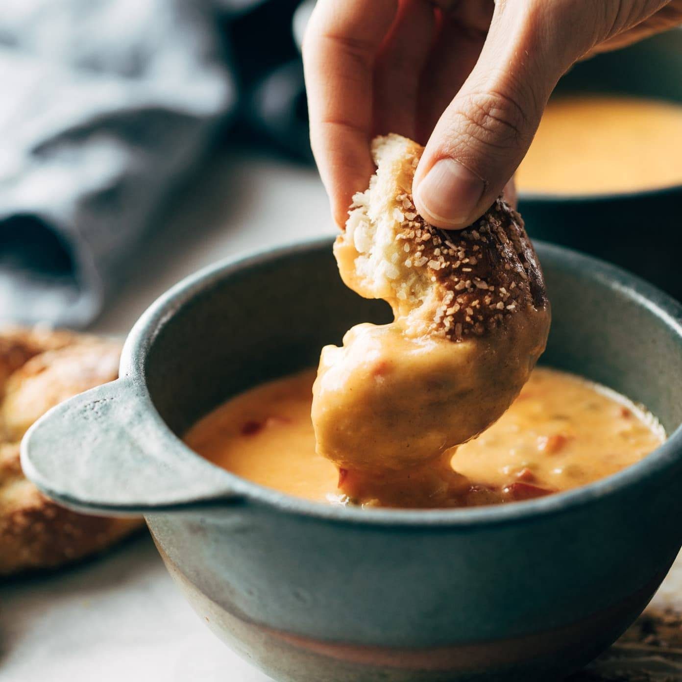 Beer Cheese Soup with Soft Pretzels