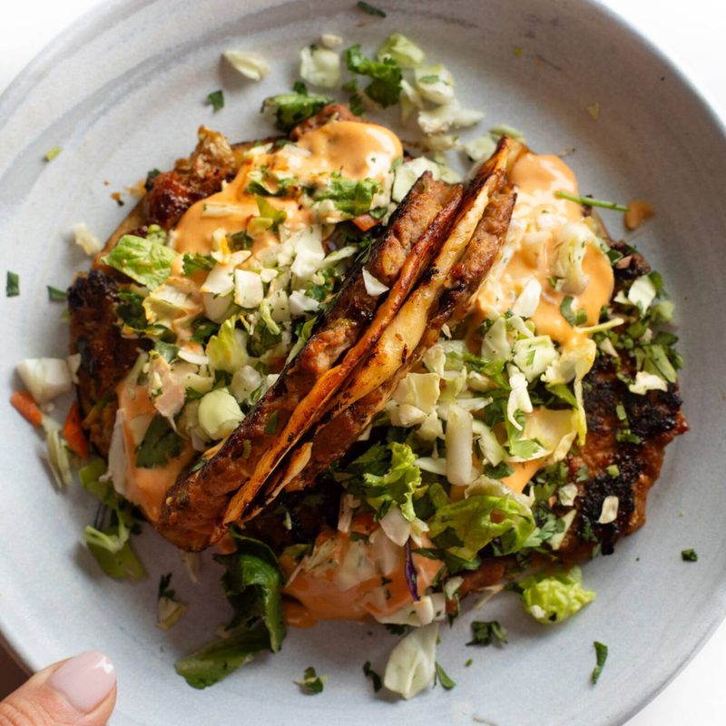 Egg roll tacos on a plate