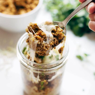 Southwest Turkey Breakfast Stacks in jar with cheese pull.