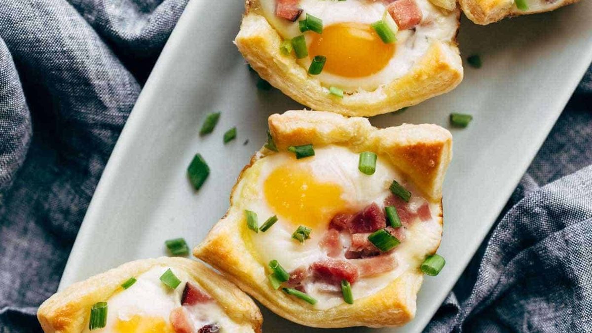 Ham, Egg, and Cheese Brunch Cups On Oval Serving Platter