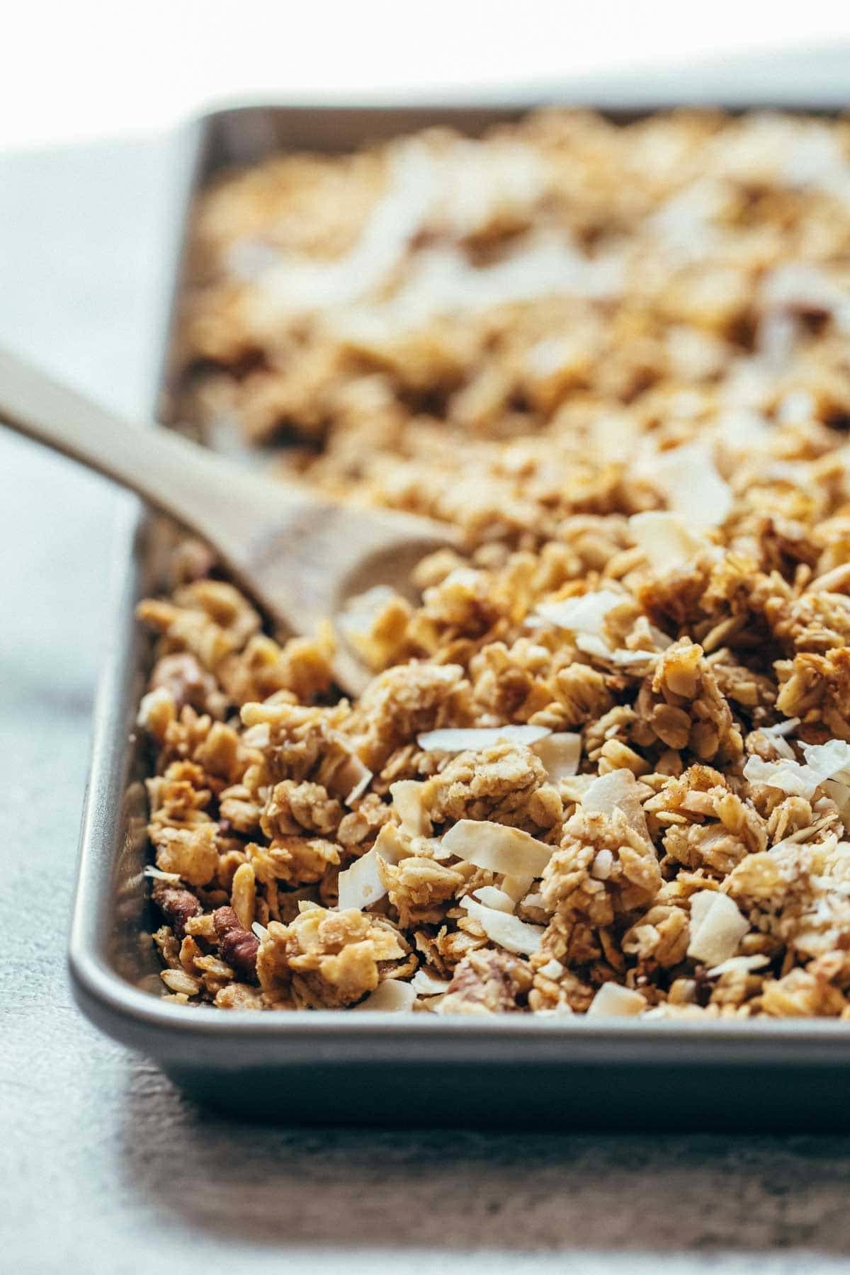 Perfect granola for taking along on summer vacation for easy, real food breakfasts! Made in 30 minutes. Simple and SO good! | pinchofyum.com Perfect granola for taking along on summer vacation for easy, real food breakfasts! Made in 30 minutes. Simple and SO good! | pinchofyum.com