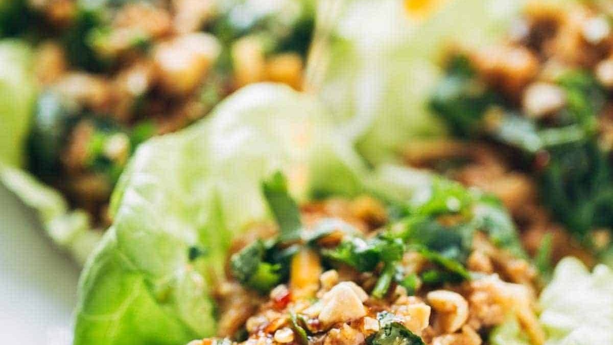 Peanut Chicken Lettuce Wraps with Garlic Ginger Sauce