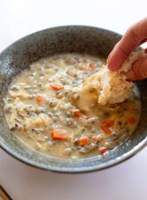 Crockpot Chicken Wild Rice Soup creamy and thick in a bowl