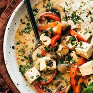 Coconut soup with veggies and tofu.