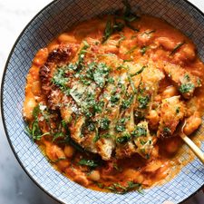 Garlic Butter Crispy Chicken with Creamy Beans