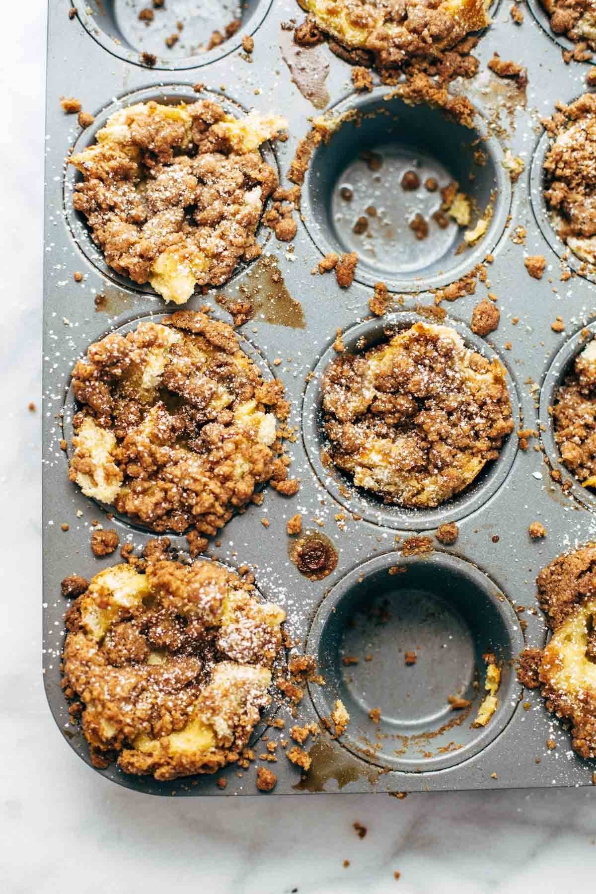 Cinnamon Streusel French Toast Cups - perfect little bites of French Toast for an easy brunch recipe! loaded to the brim with cinnamon streusel. SO good! | pinchofyum.com