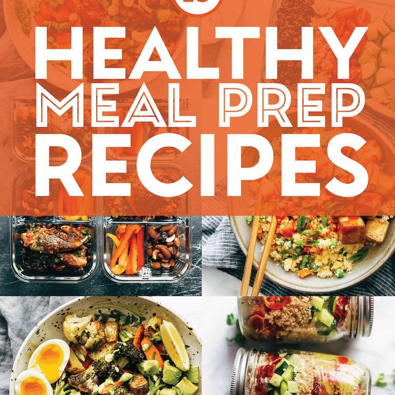 Healthy meal prep recipes in a collage.
