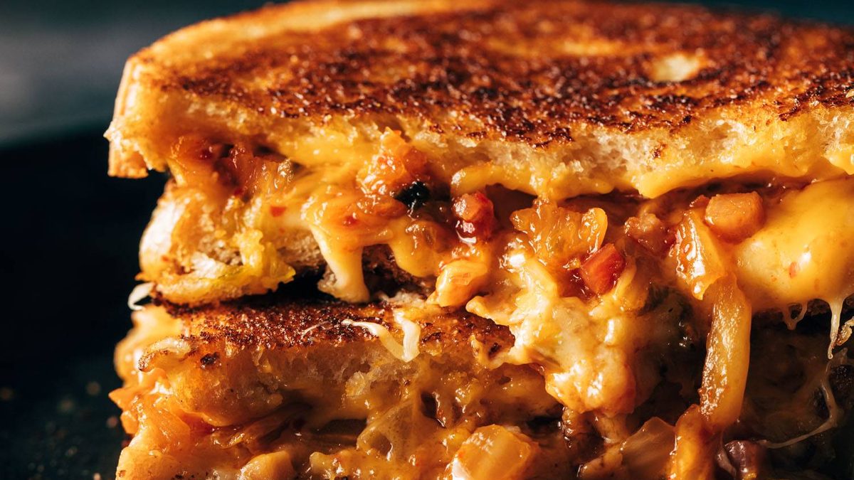 Kimchi grilled cheese on a plate
