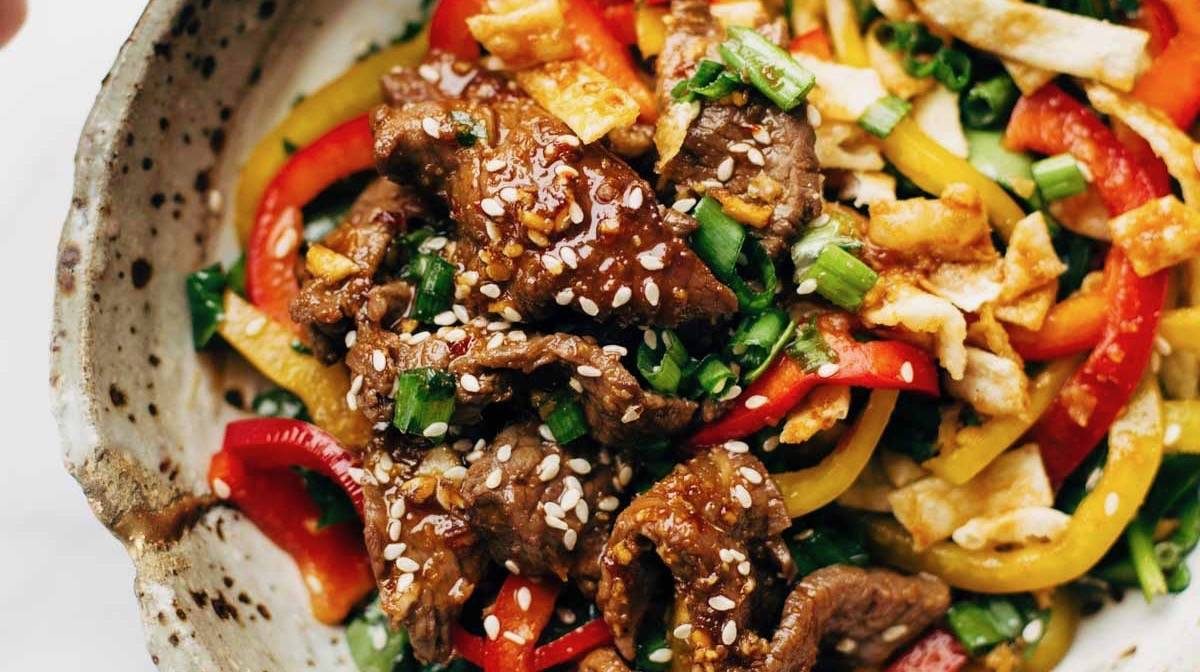 Korean BBQ Steak Bowls with Spicy Sesame Dressing
