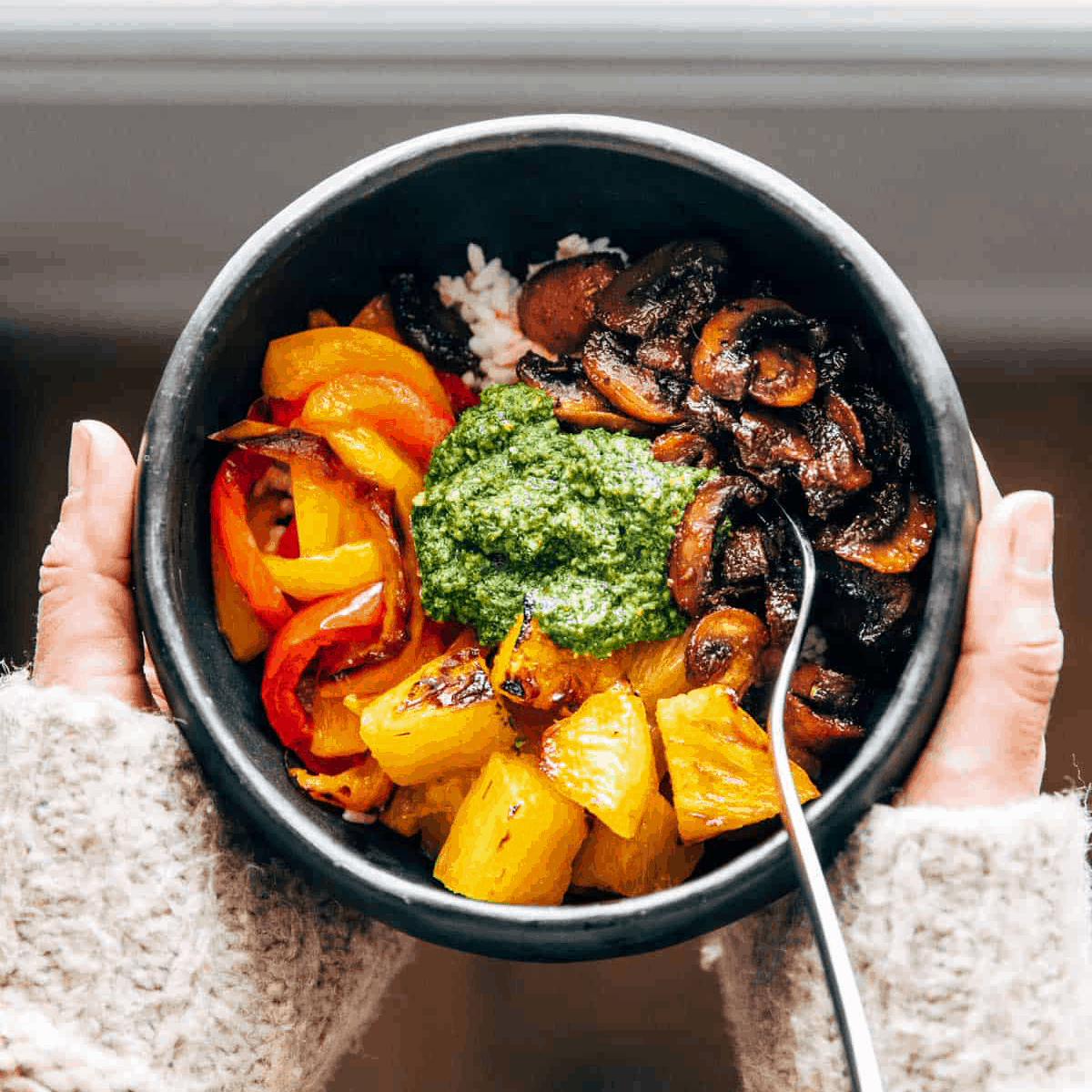 Amazing Mushroom Bowls with Kale Pesto
