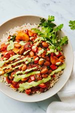 Plantain and Pinto Stew with Aji Verde