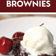 Roasted Cherry Brownie with ice cream on top.