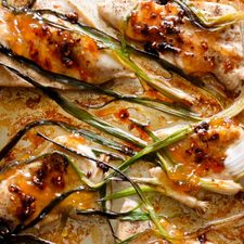 Sesame Apricot Chicken with Charred Scallions