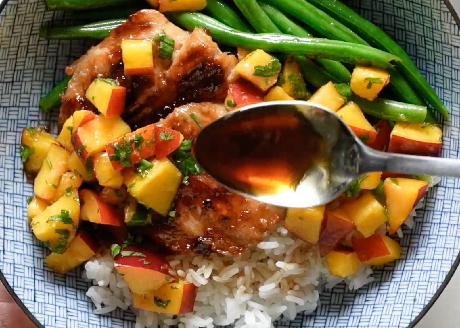 Teriyaki chicken in a bowl.