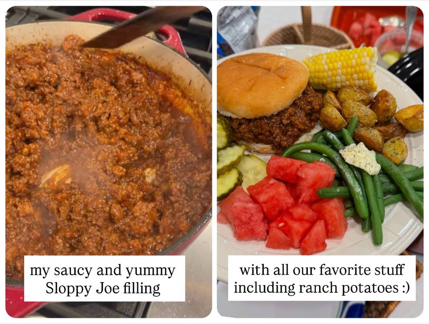 Sloppy joe filling next to dinner plate.