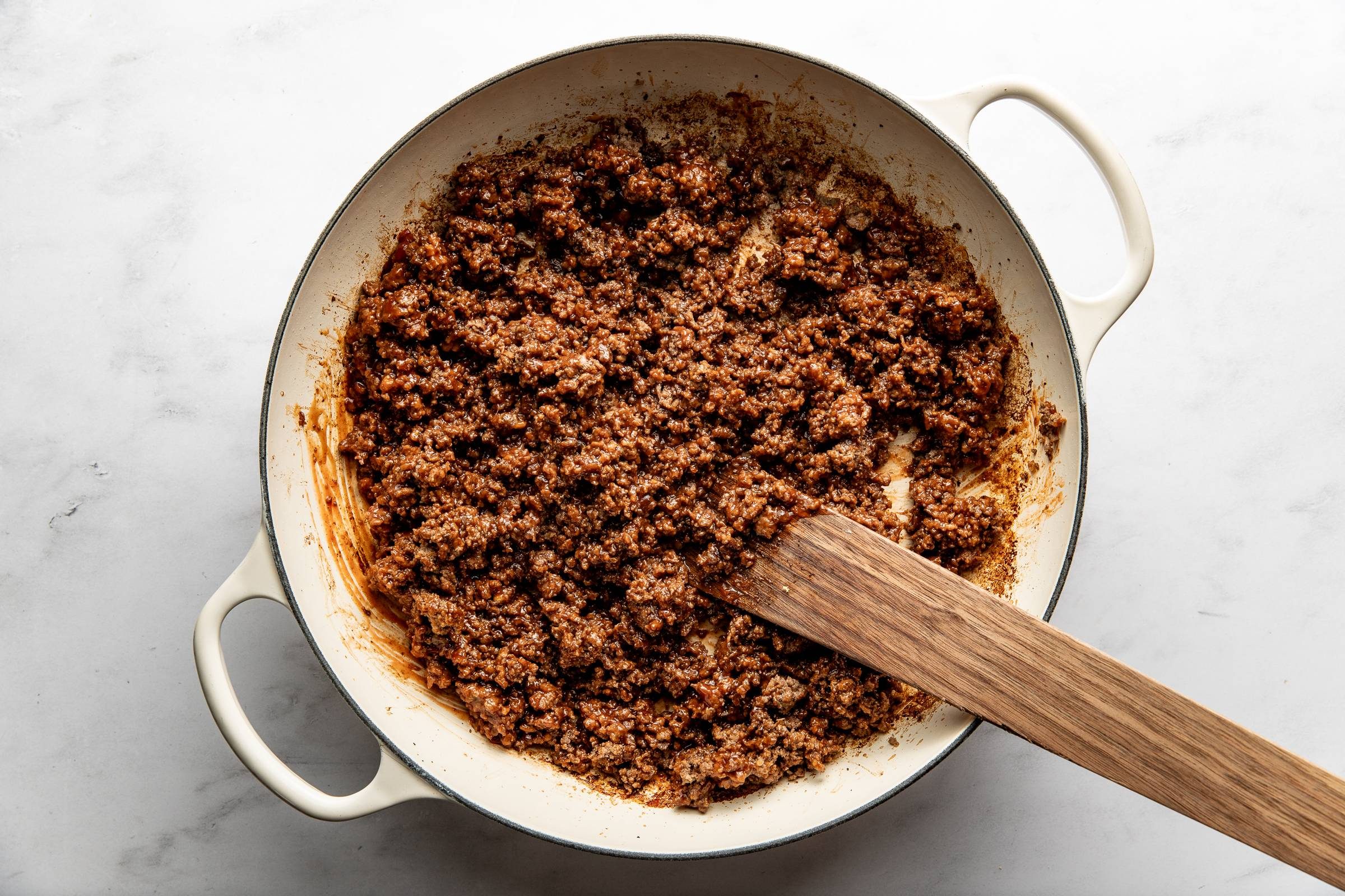Final sloppy joe mixture in pan.