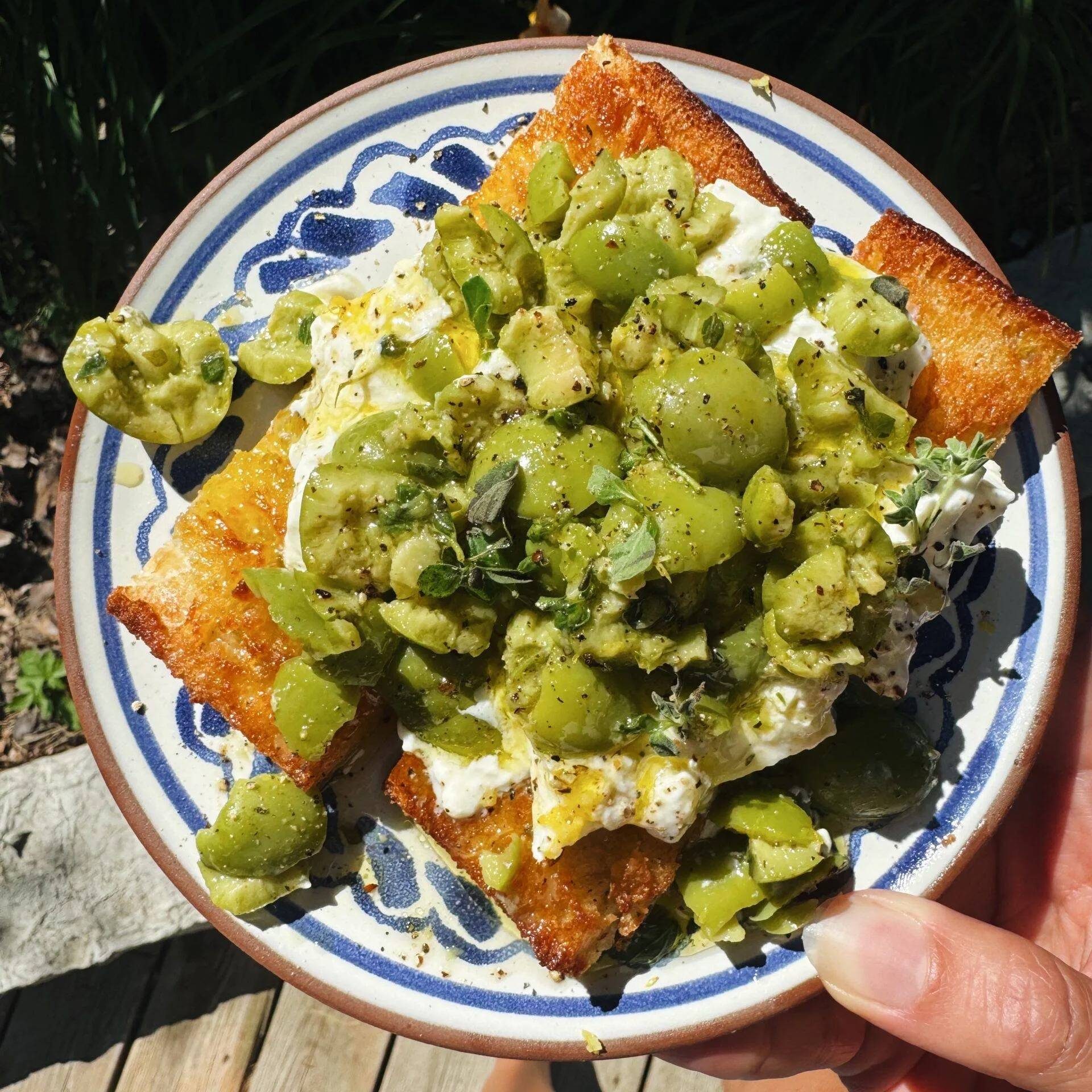 Smashed Olives with Burrata