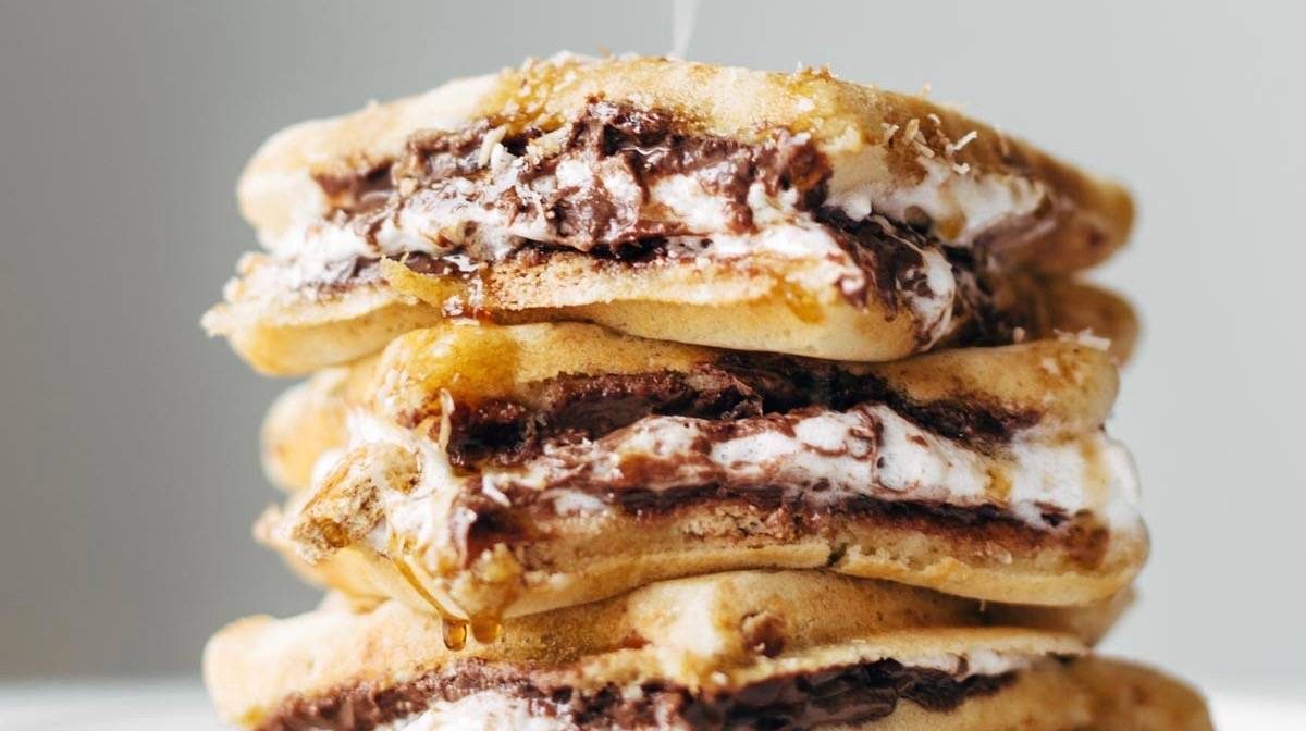 Smores Waffles with Nutella and Toasted Coconut