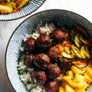 A picture of Sticky Ginger Rice Bowls with Pickled Veg and Mango