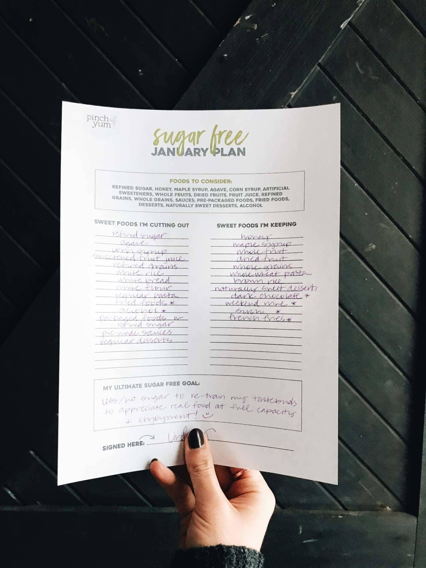 A hand holding a Sugar Free January guide.