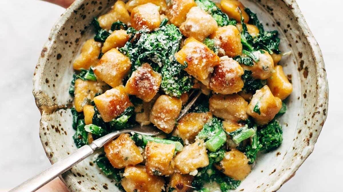 Sweet Potato Gnocchi with Broccoli Rabe and Garlic Sage Butter Sauce
