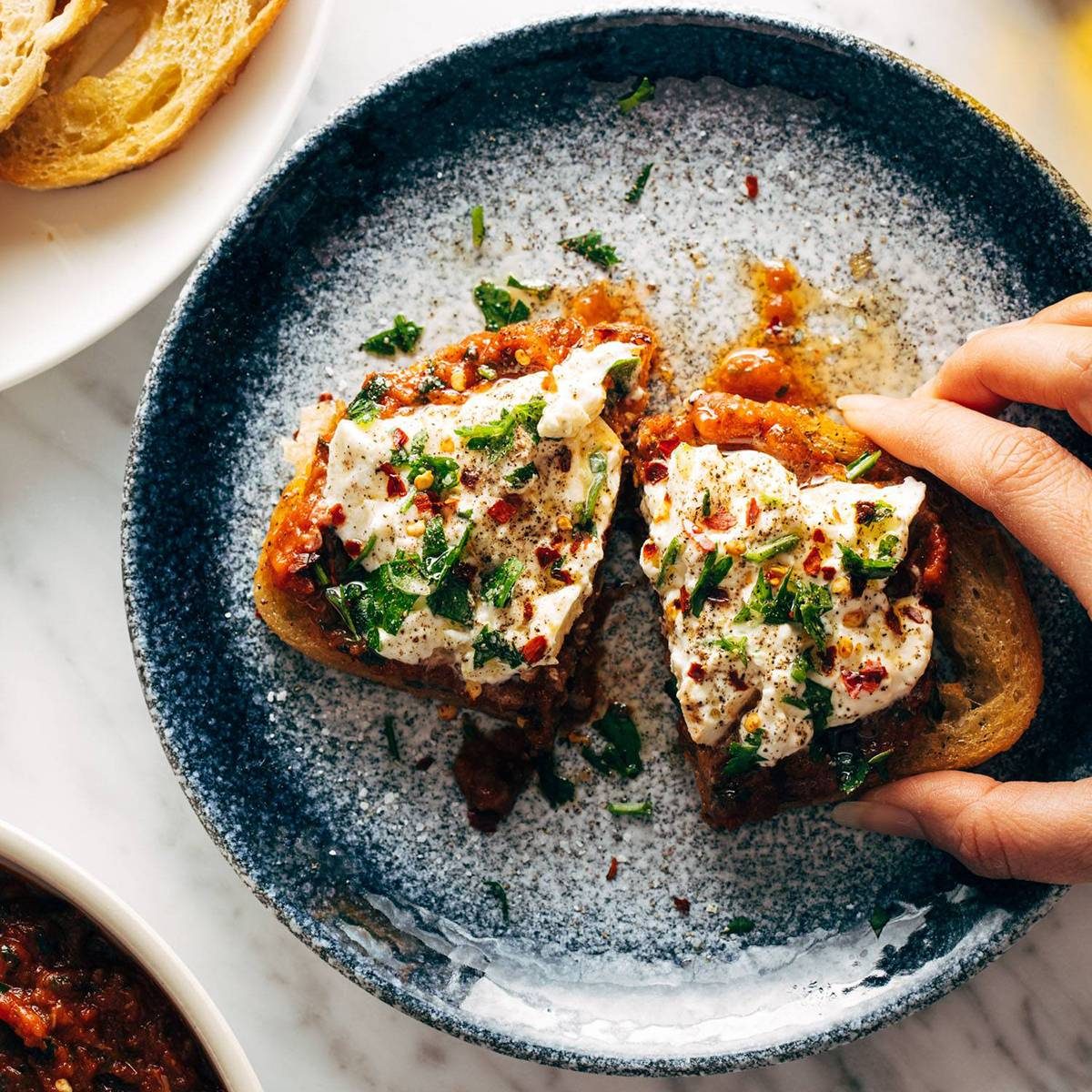 Zaalouk Toasts with Burrata