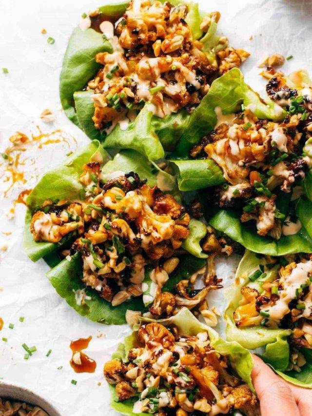Roasted Cauliflower Lettuce Wraps with Korean BBQ-Inspired Sauce