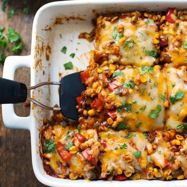 Healthy Mexican Casserole with Roasted Corn and Peppers