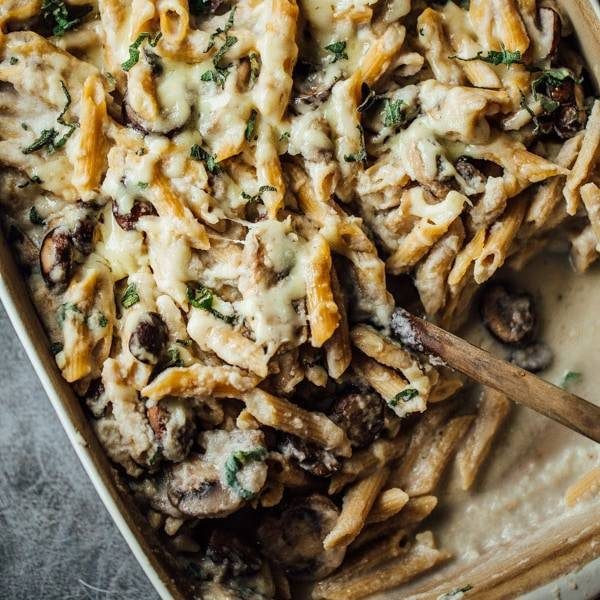 Mushroom Alfredo Penne Bake