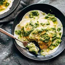 Jumbo Butternut Squash Ravioli with Kale Pesto