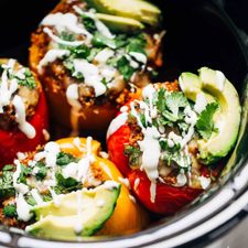 Quinoa Black Bean Crockpot Stuffed Peppers