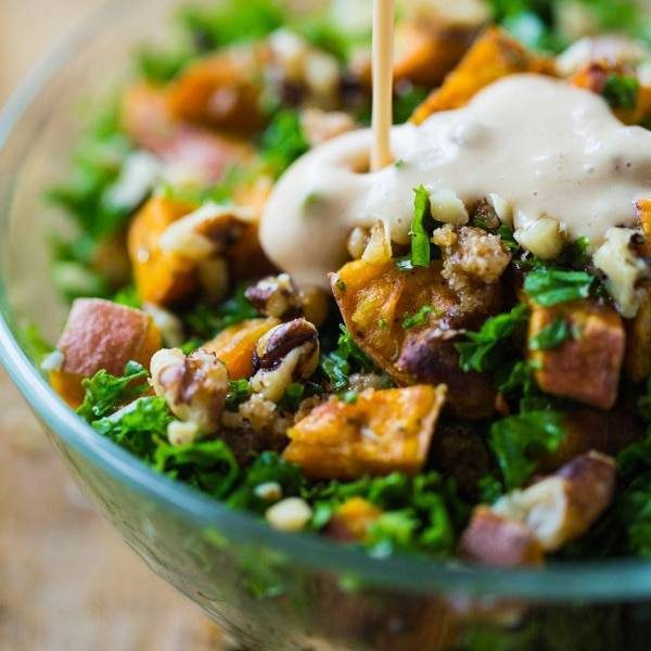 Roasted Sweet Potato Salad with Candied Walnuts