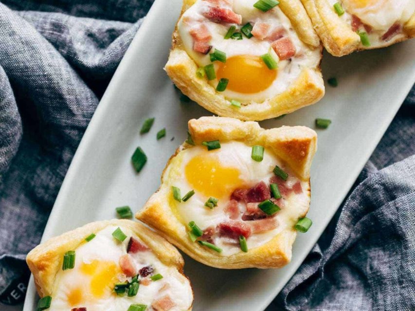 Ham, Egg, and Cheese Brunch Cups On Oval Serving Platter