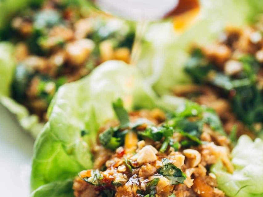 Peanut Chicken Lettuce Wraps with Garlic Ginger Sauce