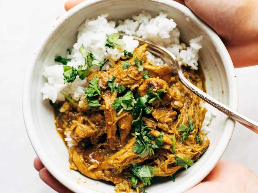 Tandoori chicken in bowl with rice.