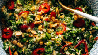 Peanut kale crunch salad in a bowl.