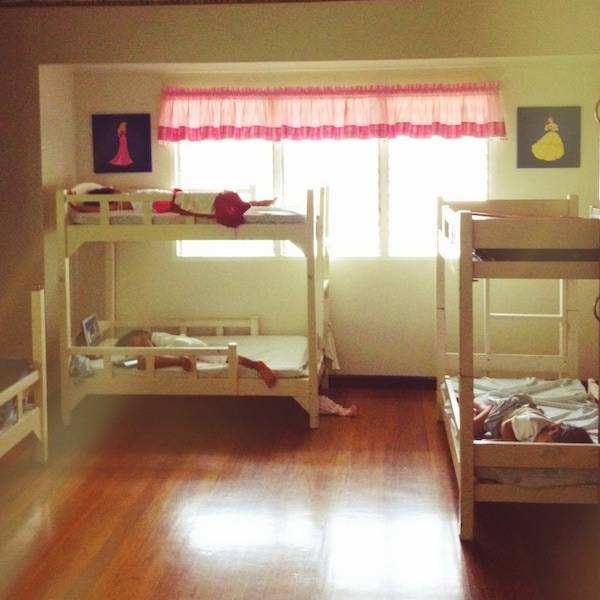 Bedroom with two bunkbeds.