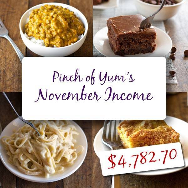 Collage of image for Pinch of Yum's November Income.