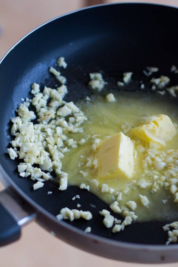 Garlic and butter in a skillet.