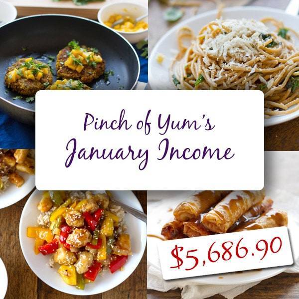 Collage of images for Pinch of Yum's January Income.