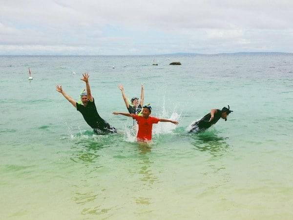 Lindsay's family in the water in Cebu.