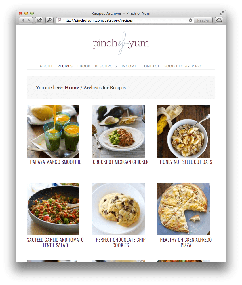 Pinch of Yum Recipes Page.