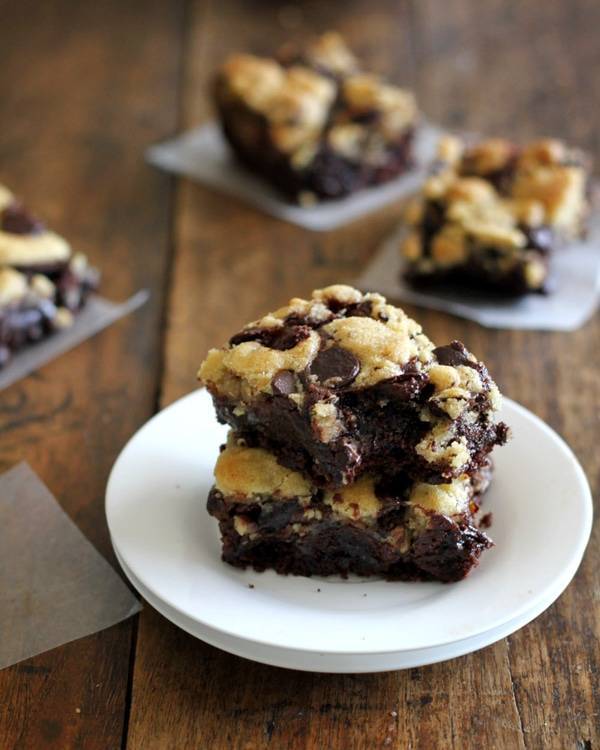 These easy chocolate chip cookie brownies have my very favorite chocolate chip cookie dough baked into the top layer of decadent, fudgy brownies. | pinchofyum.com