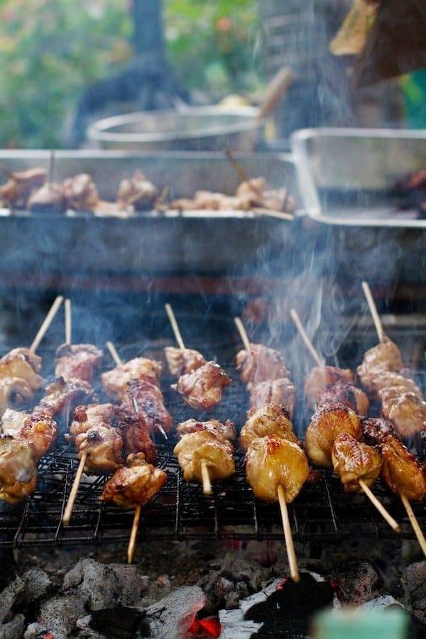 Filipino chicken barbecue on a grill.