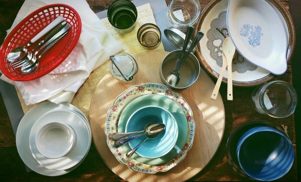 Dishes on a table.