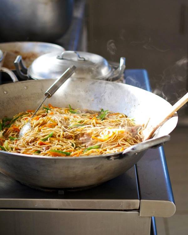 Filipino Pancit in a big skillet.